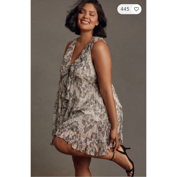 NEW By Anthropologie Sleeveless V-Neck Romantic Ruffle Mini Dress Small Petite - Picture 8 of 8